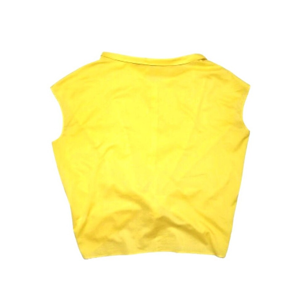 ARAKS Golden Yellow Top Collared Cotton Button Front Necktie Cap Sleeve XL 14 16 - Picture 3 of 7